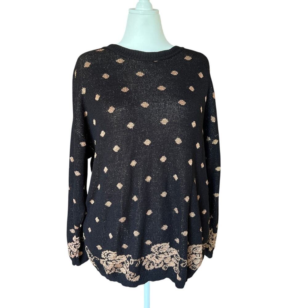 Vintage 80s Black and Copper Sweater Women's Size XL Oversized Goldbergs Vibe